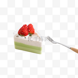 下落的草莓图片_绿色创意立体几何蛋糕食物元素