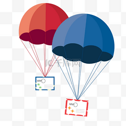 降落伞元素图片_蓝色和红色飞行降落伞