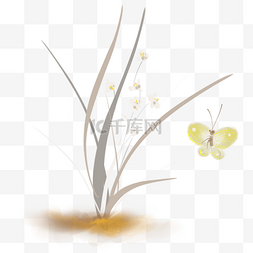 水墨黄蝴蝶和兰花