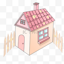 栏杆装饰插画图片_漂亮的粉色小房子插画