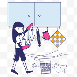 卫生家政服务图片_厨房打扫线性漫画