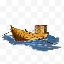 木船海上手绘插画