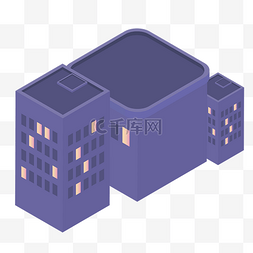 紫色立体建筑大厦元素