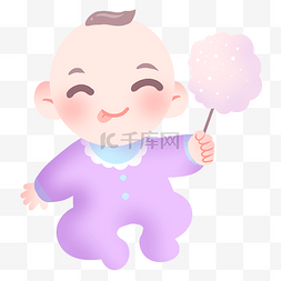 紫色婴儿图片_拿着棉花糖的婴儿插画