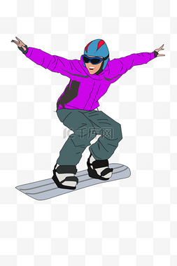 手绘冬季滑雪人物