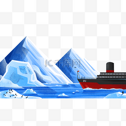 海洋自然图片_南极冰山扁平南极考察船