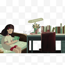 书架室内图片_卧室内女孩学习看书书桌书架教育