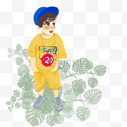 帅儿童图片_站在草地上装酷的小男孩手绘PNG免
