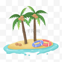 旅游椰子椰树沙滩海浪游泳圈