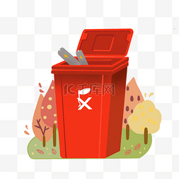 有害垃圾图片_红色垃圾桶手绘