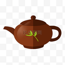 茶具插画图片_咖色茶壶茶具插画