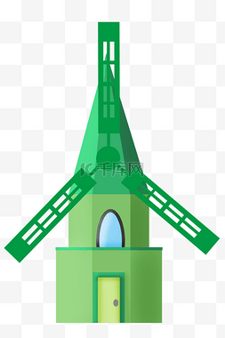 旋转的风车图片_绿色的风车装饰插画