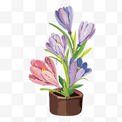 紫色花油画图片_油画花朵花盆