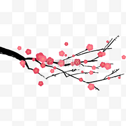冬季植物树枝图片_毛笔风格红色梅花树枝