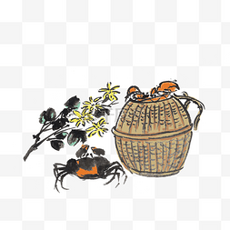 螃蟹手绘中国风插画