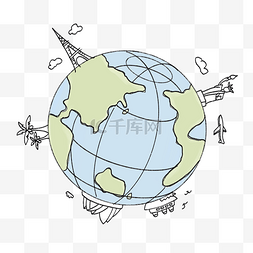 图钉地标图片_手绘圆形地球建筑标志椰树