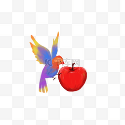 卡通小鸟和苹果免抠图