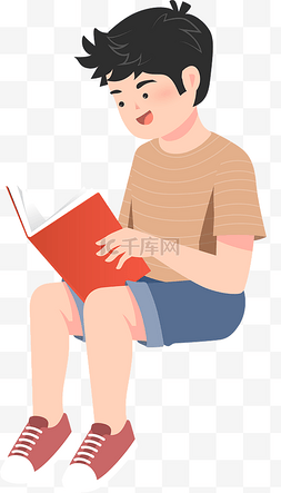 红色书png图片_正在看书的男生