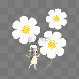 白色的花朵和可爱的女孩