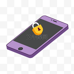 手机屏幕锁图片_紫色手机黄色锁子