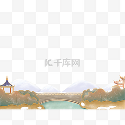 中国装饰元素图片_冬日装饰边框冬天中国风建筑山水