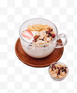 早餐麦片碗图片_玻璃碗里的酸奶麦片