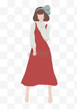 背带裙图片_红色背带裙女孩