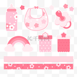 可爱温暖粉红色婴儿主题贴纸装饰