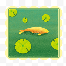金鱼邮票贴标插画