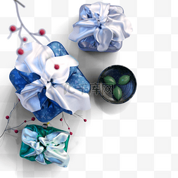 文化传统蓝色图片_淡雅韩国传统礼盒3d元素