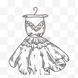 手绘礼服插画图片_手绘黑白线描女性婚礼礼服插画