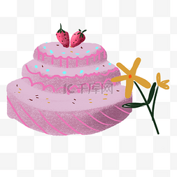 卡通精美粉色生日蛋糕免抠图