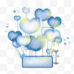 热气球礼物卡通图片_暖光蓝白气球文字框