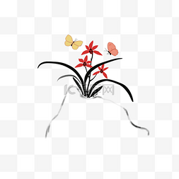 水墨画之兰花与蝴蝶