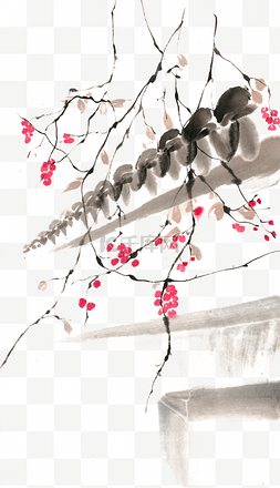 中国风的绘画图片_屋檐前的红枣树