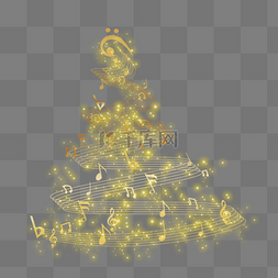 渐变音乐符号图片_黄色渐变圣诞音乐圣诞树