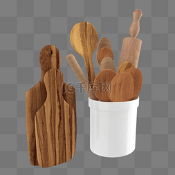 厨房用具木质图片_原木勺子砧板厨房工具