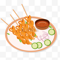 印度尼西亚元素图片_satay印度尼西亚马来米饭鸡肉虾仁