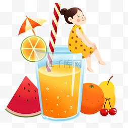 夏季喝果汁图片_小暑女孩喝果汁