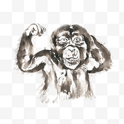 卡通小人伸懒腰图片_伸懒腰的猩猩水墨画PNG免抠素材