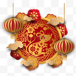 剪纸花老鼠图片_中国传统新年红剪纸鼠标边框灯笼