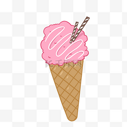 草莓甜筒冰激凌图片_卡通粉色甜筒冰淇淋