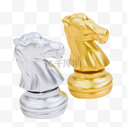 国际象棋骑士图片_国际象棋金色银色骑士棋子