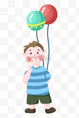 六一儿童节男孩毕比耶拿着气球