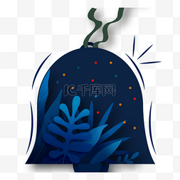 创意树叶背景图片_创意深蓝背景铃铛形状的与植物和