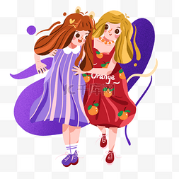 小女孩两个图片_儿童节穿裙子出门玩耍的两个小女