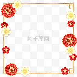 花朵中国结图片_新年金色边框黄色红色花朵