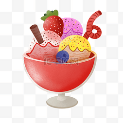 三色冰激凌图片_手绘草莓蓝莓水果三色冰激凌冷饮