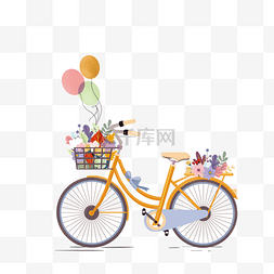 踩单车自行车买菜图片_卡通浪漫的小单车