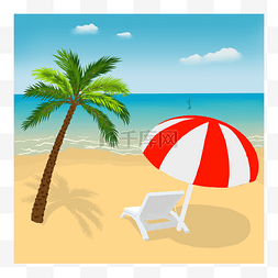 夏天沙滩上图片_夏季海滩上的遮阳伞和躺椅